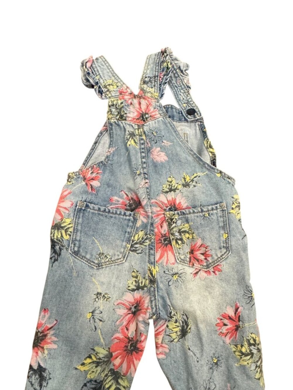 Gap Toddler Floral Denim Overalls 2T With Ruffle Straps - Picture 7 of 7